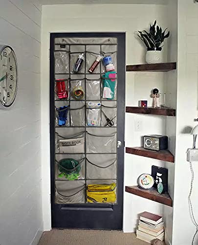 TidyMaster 2 Pack Extra Large Hanging Crystal Clear Over Door Shoe Organizers, Closet Shoe Rack Organizer, 12+6 Pockets, 8 Hooks, Grey (59" x 21.6")