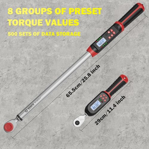 VANPO 1/4 Inch Digital Torque Wrench, 1.1-22.1 Ft-lbs/1.5-30Nm, with Preset Values, 2% Accuracy, Buzzer and LED Notification, Small Electronic Torque Wrench for Bicycles