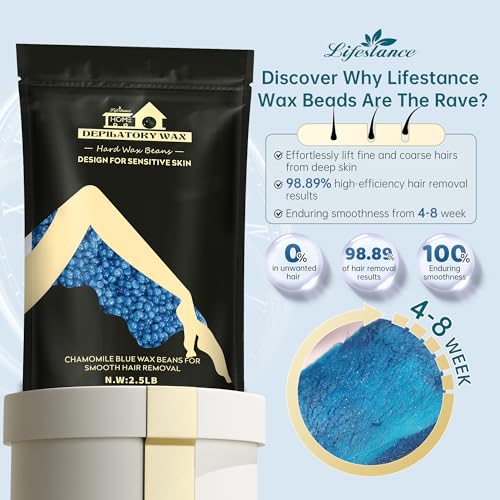 Lifestance 2.5lb Wax Beads Kit, Chamomile Hard Wax Beans For Hair Removal Brazilian Bikini Face with 30 Applicators Painless Waxing for Fine Coarse Hair Women Men Large Refill for Wax Warmers at Home