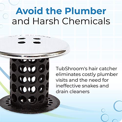 TubShroom Tub Drain Hair Catcher, Black Chrome – Protector and Catcher for Bathroom Drains, Fits 1.5” 1.75” Bathtub Shower Drains