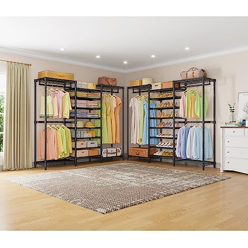 VIPEK S3 Heavy Duty Garment Rack Freestanding Clothes Rack Closet Storage Organizer Large Wardrobe with 6-Tier Shoe Rack, Hanging Rod, Adjustable Shelf, 68.9" L x 15.7" W x 76.4" H, Black