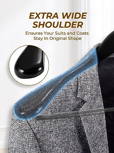HOUSE DAY Wide Shoulder Wooden Hangers, Wood Suit Hangers with Non Slip Pant Holder, Heavy Duty Coat Hanger for Closet, Wooden Clothes Hanger for Suits, Coats, Jackets, Shirts (6 Pack, Black)