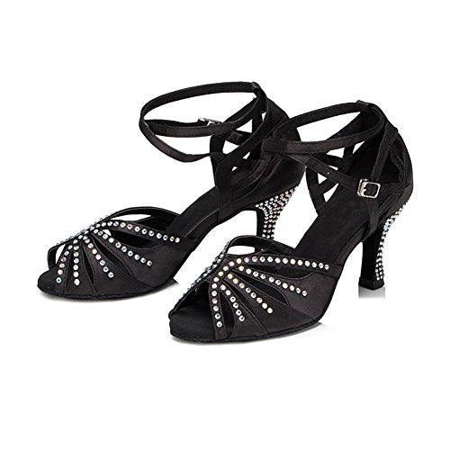 TTdancewear Women Rhinestone Ballroom Dance Shoes Latin Salsa Performance Dance Shoes 6 Black-2.5inch Heels