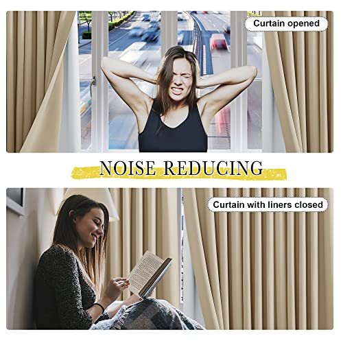 NICETOWN Blackout Curtain Liners for 84 inches Long Drapes, Blackout Curtain Liners for Window, Noise Reducing Light Blocking Liner (Set of 2, Each is 34" x 80", Hooks Included, Greyish White)