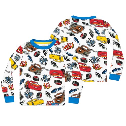Disney Cars Pajamas | Long Sleeve Boys' Pajama Sets | Lightning McQueen Pajamas | White 2T