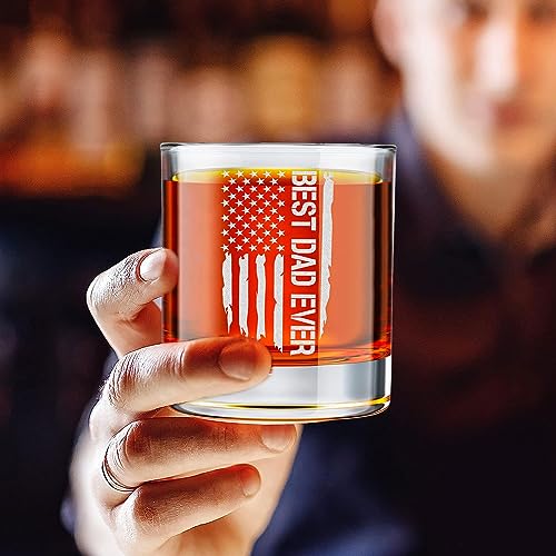 BETHEGIFT Father's Day Gifts for Dad - Dad Gifts from Daughter, Son, Kids - Best Dad Ever Gifts - Birthday Gifts for Dad - Funny Dad Birthday Gift - Whiskey Rock Glass 10.25oz