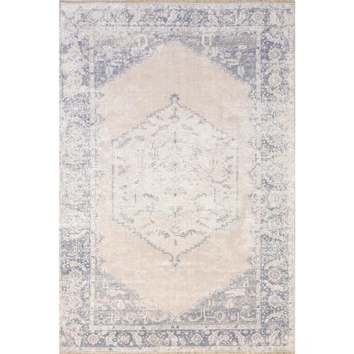 nuLOOM Sol Medallion Machine Washable Area Rug - 2x8 Machine Washable Runner Rug Traditional Light Grey/Blue Rugs for Living Room Bedroom Dining Room Entryway Hallway Kitchen