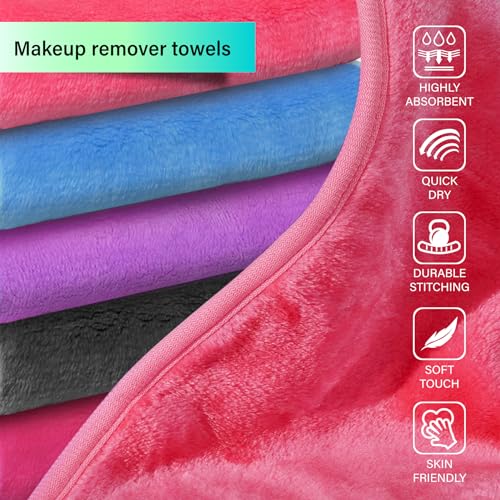 Nugilla Makeup Remover Cloths, 8 Packs Makeup Remover Towels Reusable Face Wash Cloth, Soft Makeup Remover Microfiber Face Cloth for Women