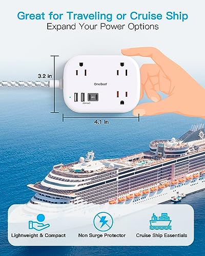 Cruise Ship Essentials, Travel Power Strip with USB C, Flat Plug Extension Cord with 3 Outlets 4 USB Ports(2 USB C), 5 ft Desk Wall Outlet Extender, Non Surge Protector for Cruise, Dorm Room, ETL(BK)