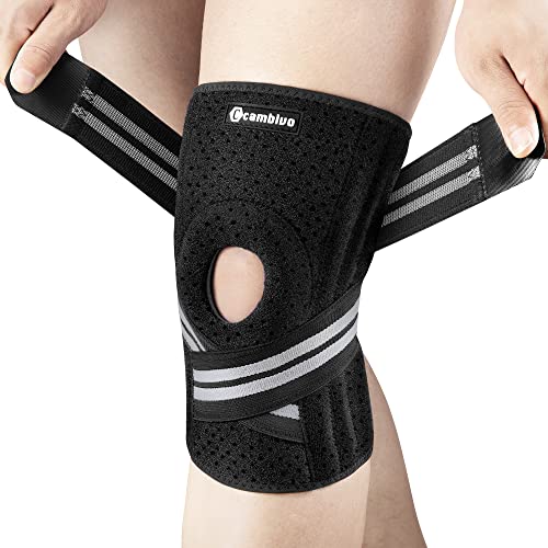 CAMBIVO Knee Brace for Women & Men, Knee Brace with Side Stabilizers for Knee Pain Relief, Adjustable Compression Knee Support for Gym Running Working Out (Small,Gray