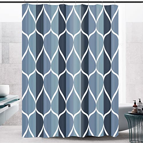 Gelbchu Ombre Aegean Blue Fabric Shower Curtain, Waterproof Design and Polyester, Quick-Drying, Weighted Hem, Shower Curtains Set for Bathroom W 72 x H 72, Machine Washable with 12 Hooks