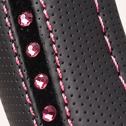 CAR PASS Bling Diamond Leather Steering Wheel Cover, Studded Crystal Rhinestones Universal Fit 14" 1/2-15" Crystal Glitter for Women Sparkle Girl Fit Suvs,Vans,Sedans,Cars,Trucks, Hot Pink Diamond