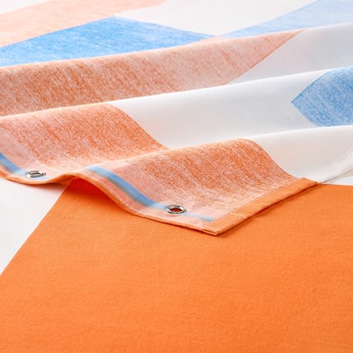 TOWN & COUNTRY PLAY Lucy Mid Century Squares Cotton-Rich Breathable Fabric Shower Curtain with Anti-Rust Grommets, White/Orange/Blue, 70"x72"