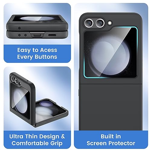 Ruky for Samsung Galaxy Z Flip 5 Case, Full Body Cover Hard PC Ultra-Thin Anti-Scratches Shockproof, Support Wireless Charging Protective Phone Case for Samsung Galaxy Z Flip 5, Black