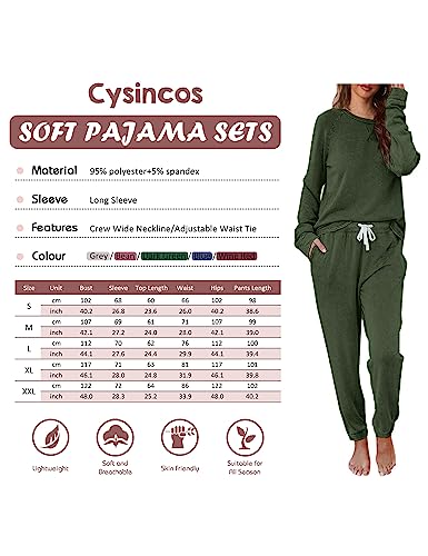Cysincos Womens Sweatsuits 2 Piece Outfit Sweatpants Loungewear Jogger Pajama Set Long Sleeve Pullover Drawstring Pants Dark Green M