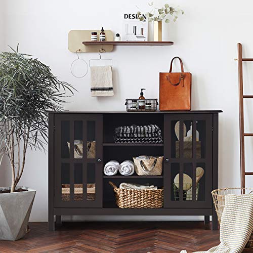 Tangkula TV Stand, Modern Tall Entertainment Center for TVs up to 50", Media Console w/2 Storage Cabinets & 3 Open Shelves, Wire Hole, Wood TV Console Table for Living Room, Brown