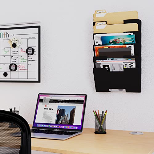 Wallniture Lisbon Wall Mounted File Holder Organizer, 5-Tier Metal Office Organization and Storage Rack, Wall Mount File Holder, Magazine Holder and Office Decor, Black