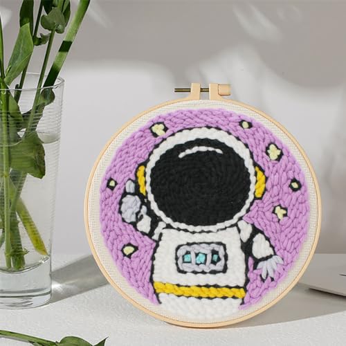 Punch Needle Kit for Beginner, Rug Yarn Hooking Beginner Kit with Instruction, Punch Needle Fabric with Pattern, Yarns, Embroidery Hoops for Punch Needle 20CM/9.8INCH (Fish)