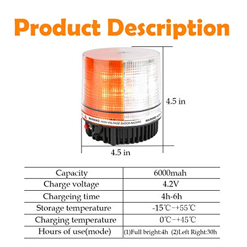 LE-JX Amber/White Wireless Rotating Beacon Orange Battery Led Strobe Warning Light Roof Top Plow Hazard Flash Emergency Lights 12V with Magnetic Base Mount and Rechargeable Plug(Yellow/White, 18 LED)