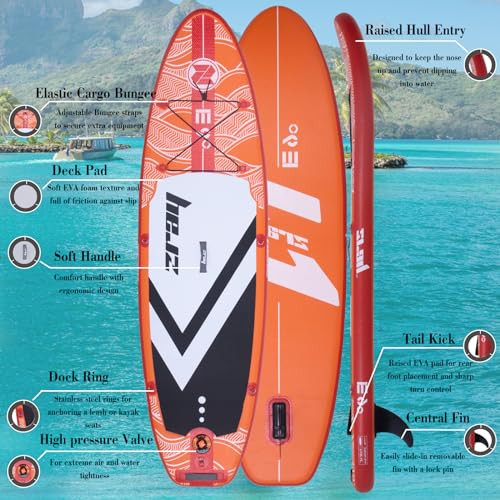 Outraveler Inflatable Stand Up Paddle Board with SUP Accessories, 9'x30 x5 Non-Slip SUP, Orange