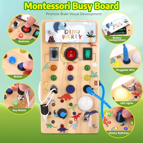 wakelnsa Montessori Busy Board,Montessori Toys for 1-3 Years Old,Baby Sensory Board,Preschool Learning Activities,Wooden Toys for Toddler,Christmas & Birthday Gift for Boys & Girls