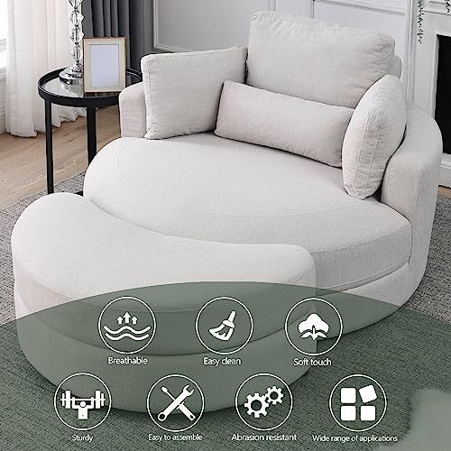 DEINPPA Swivel Accent Chair with Armrest Tray, Round Barrel Chairs with Ottoman for Living Room Bedroom-Corduroy Fabric-Haze Blue
