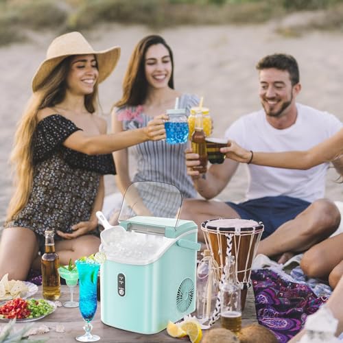 Nugget Countertop Ice Maker with Soft Chewable Ice, Automatic 35lbs in 24 Hours,Pebble Portable Ice Machine with Ice Scoop, Self-Cleaning, One-Click Operation, for Kitchen,Office Red
