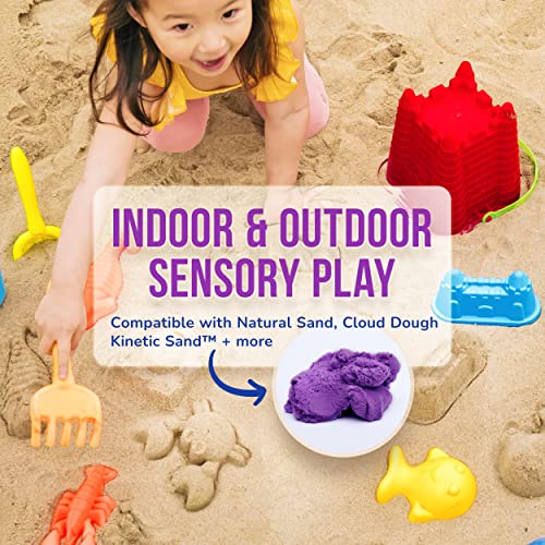 Click N' Play Toddler Beach Toys for Kids 3-10 - 13 Piece Sand Toys Including Sand Bucket, Watering Can, Rake, Shovel, 9 Sand Molds, and Mesh Beach Toy Bag - Beach Sandbox Toys for Toddlers & Kids