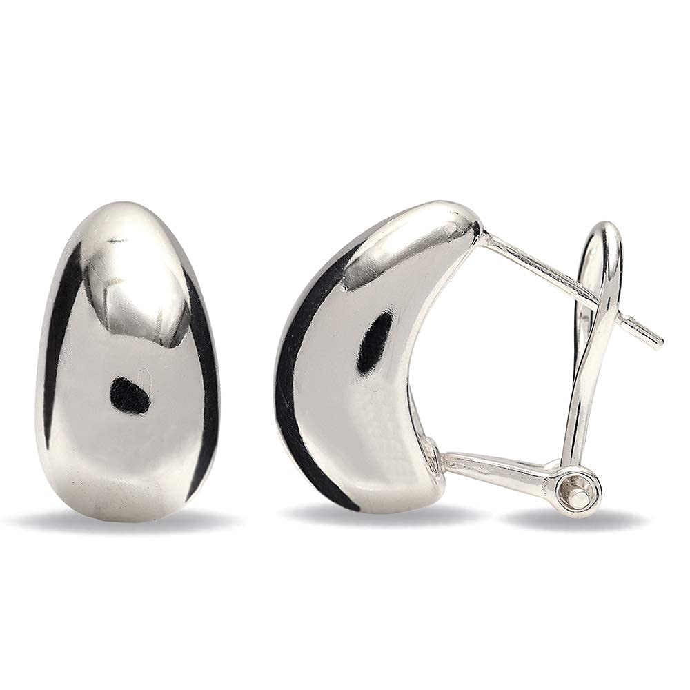 LeCalla Mothers Day Gifts For Mom Sterling Silver Omega Back Earrings Omega-Clip Back Pierce Earrings Dome Clip On Large Omega Stud Earrings for Women