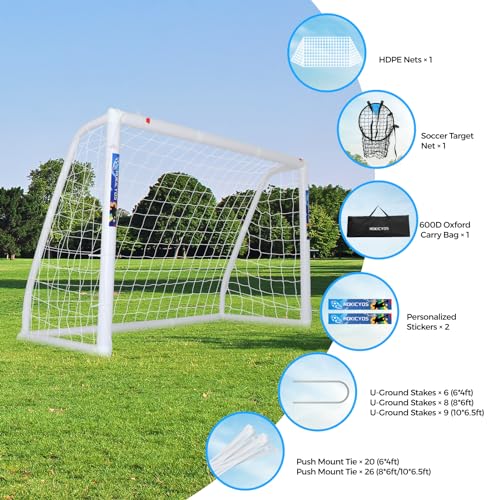 Hokicyos Soccer Goal for Backyard 6×4, 8×6 and 10×6.5 Soccer Goals with One Soccer Target Net and One Soccer Net, Weatherproof Soccer Goals with One Carry Bag for Kids and Adults' Practice or Training