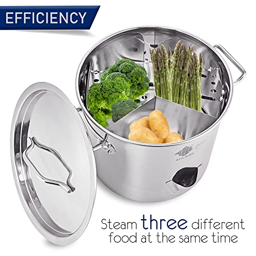 ARC 20QT Stainless Steel Tamale Steamer Pot w/Easy-fill Water Spout, Seafood Crab Steamer with Divider and Steamer Rack, 5 Gallon