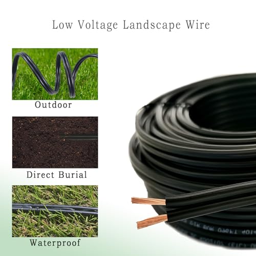 Cableague 12/2 Low Voltage Landscape Lighting Wire 100ft 12AWG*2C Waterproof Conductor Outdoor Direct Burial 100 feet Black