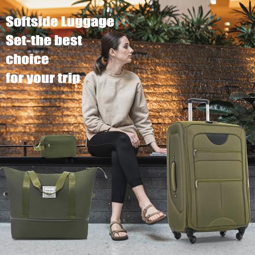 Merax Luggage Set, Softside Suitcase 3 Piece, Expandable Lightweight Luggage Sets with Duffel Bag 22" 26" 30" Suitcase with Wheels TSA Lock,Orange