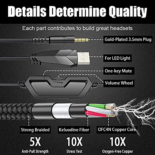 BENGOO G9000 Stereo Gaming Headset for PS4 PC Xbox One PS5 Controller, Noise Cancelling Over Ear Headphones with Mic, LED Light, Bass Surround, Soft Memory Earmuffs for Laptop Mac - Black