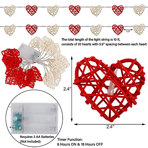 Happy Trees Valentine String Lights, 10 FT 20 LED Heart Shape String Light, Romantic Fairy Lights Battery Operated Timer, Valentine Decor for Indoor Outdoor Wedding Anniversary Holiday Party