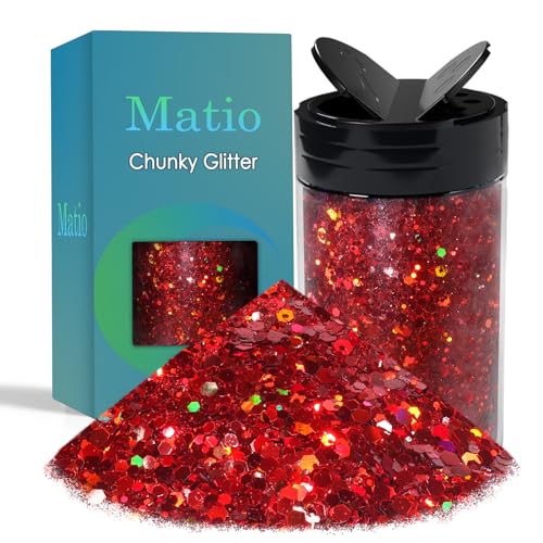 Matio Holographic Chunky Glitter, 7.8oz/220g Silver Craft Glitter for Resin Chunky Nail Flake Sequin Mixed Fine Glitter Powder Bulk Holographic Glitter for Nail Art Tumbler Cosmetic Festival Decor