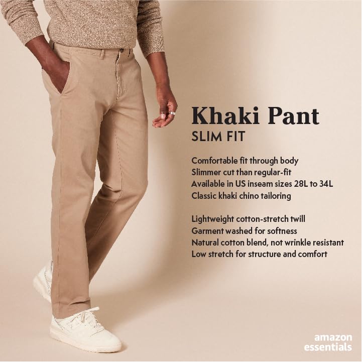 Amazon Essentials Men's Slim-Fit Casual Stretch Chino Pant, Olive, 36W x 32L