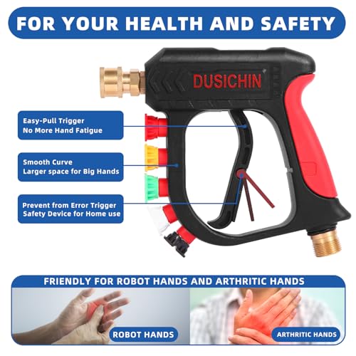 DUSICHIN Foam Cannon Short Pressure Washer Gun 1/4 Inch Quick Connector,Car Wash Foam Gun with 5 Pressure Washer Nozzle Tips 3/8'' Swivel Quick Connector,Additional Orifice Nozzle 1.04mm Car Washing