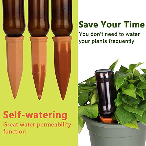 vensovo 2pcs Terracotta Watering Spikes - Automatic Self Watering Stakes, Plant Watering Devices for Wine Bottles Recycled Bottles, Clay Plant Garden Waterers for Vacations