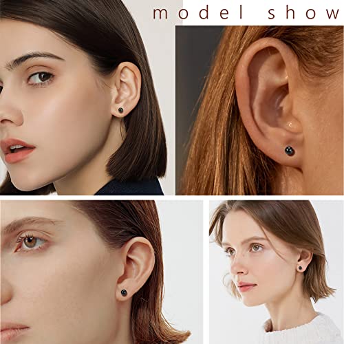 Sterling Silver Black Ball Stud Earrings Women 3mm Small Second Piercing Earrings Sensitive Ears Hypoallergenic