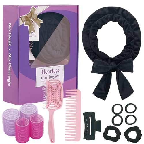 Heatless Curls Overnight, 70'' Velvet Hair Curlers for Long Hair, No Heat Hair Rollers - Black