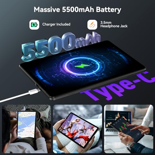 Headwolf Android 14 Tablet 10 inch Tablets, WPad5 Octa Core FHD 1920 * 1200 Display Android Tablet, 8GB RAM + 128GB ROM, Widevine L1 Support, 5500mAh, WiFi Tablet PC
