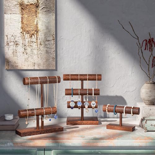 ProCase Bracelet Holder Display Stand Bracelet Organizer, Wooden Bracelet Display Rack for Selling, Wood T-bar Bangle Storage Watch Tower for Business Vendors- 1 Tier, Brown