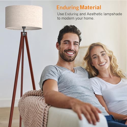 LEPOWER Wood Tripod Floor Lamp, Mid Century Standing Lamp, Modern Design Studying Light for Living Room, Bedroom, Study Room and Office, Flaxen Lamp Shade with E26 Lamp Base Walnut