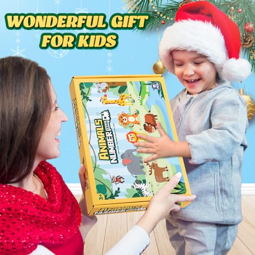 EDUJOY Toddler Toys for 2-3 Year Old Boy, Wooden Animal Train Set, Montessori Toys for 2 3 Year Old Boy Christmas Birthday Gifts, Learning Toys for Toddlers 2-4 Years Girl Toys Age 2 3