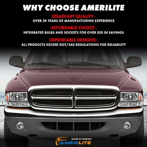 AmeriLite Chrome Replacement Headlights Corner/Parking Sets For Dodge Dakota/Durango Driver and Passenger Side