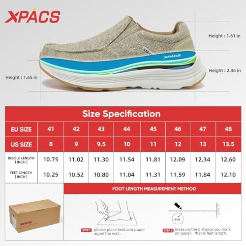 XPACS Mens Ultra Comfy Orthopedic Casual Loafers with Arch Support, Work Soft Supportive Shoes for Plantar Fasciitis, Ultralight Casual Slip On Shoes Add Height Black Size 8