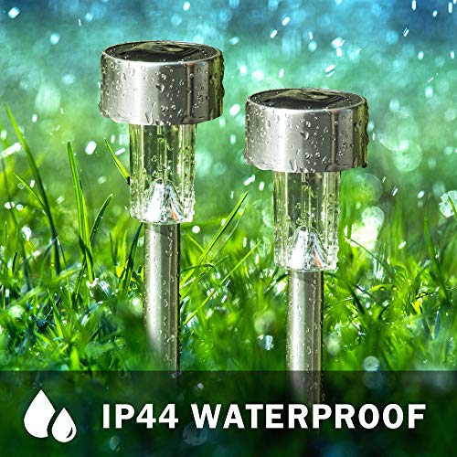 GIGALUMI Solar Lights Outdoor Waterproof,16 Pack Stainless Steel LED Solar Garden Lights for Patio, Lawn, Yard and Landscape(Cold White)