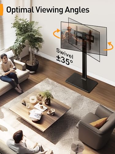 Perlegear Floor TV Stand with Mount for 32-70 inch TVs up to 88lbs, Floor Standing TV Stand with 9 Height Adjustment, Swivel TV Stand for Living Room with Wood Base, Max VESA 400x400mm, PGFS09