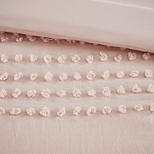 Comfort Spaces Cotton Comforter Set Jacquard Pom-Pom Tufts Design, Down Alternative, All Season Modern Bedding, Matching Shams, Twin/Twin XL, Phillips, Blush